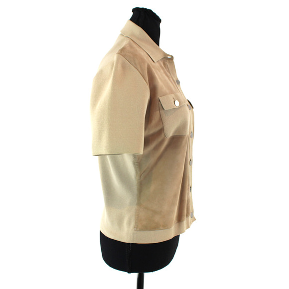 Hermes Suede Tan Knit Cotton Button Up Collared Polo Shirt L Short Sleeve Top - Picture 2 of 7